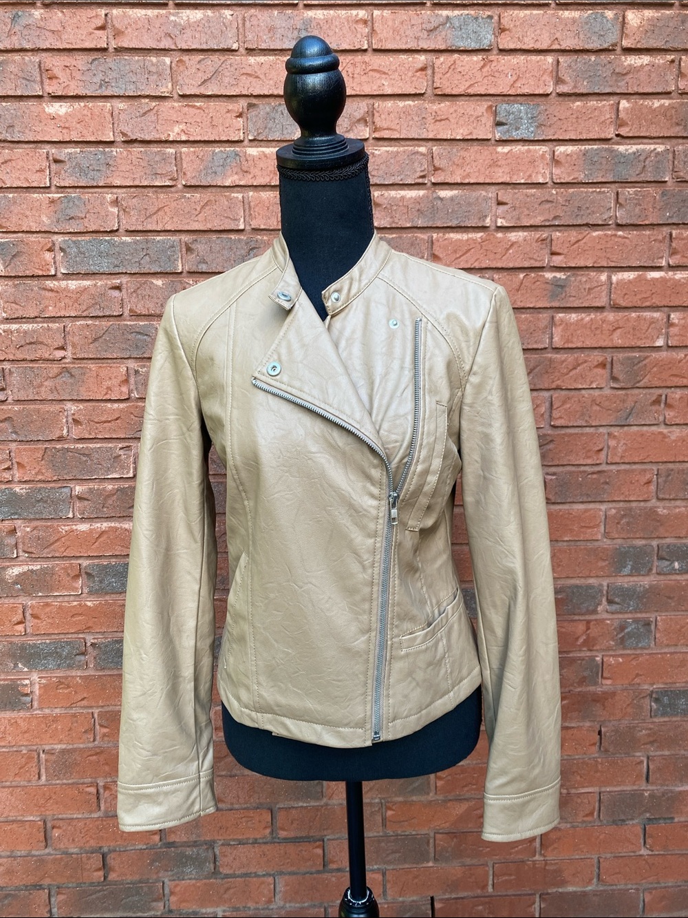 Tan Faux Leather Motorcycle Jacket S